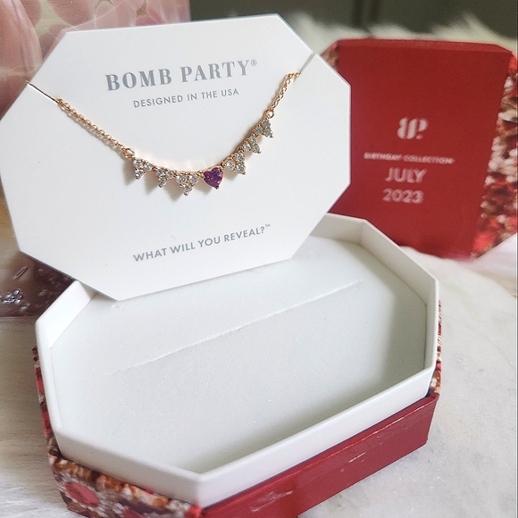 NWT Bomb Party July Birthday 6236 Ruby Fire Opal Rose Gold-Plated Heart Necklace - Picture 4 of 6